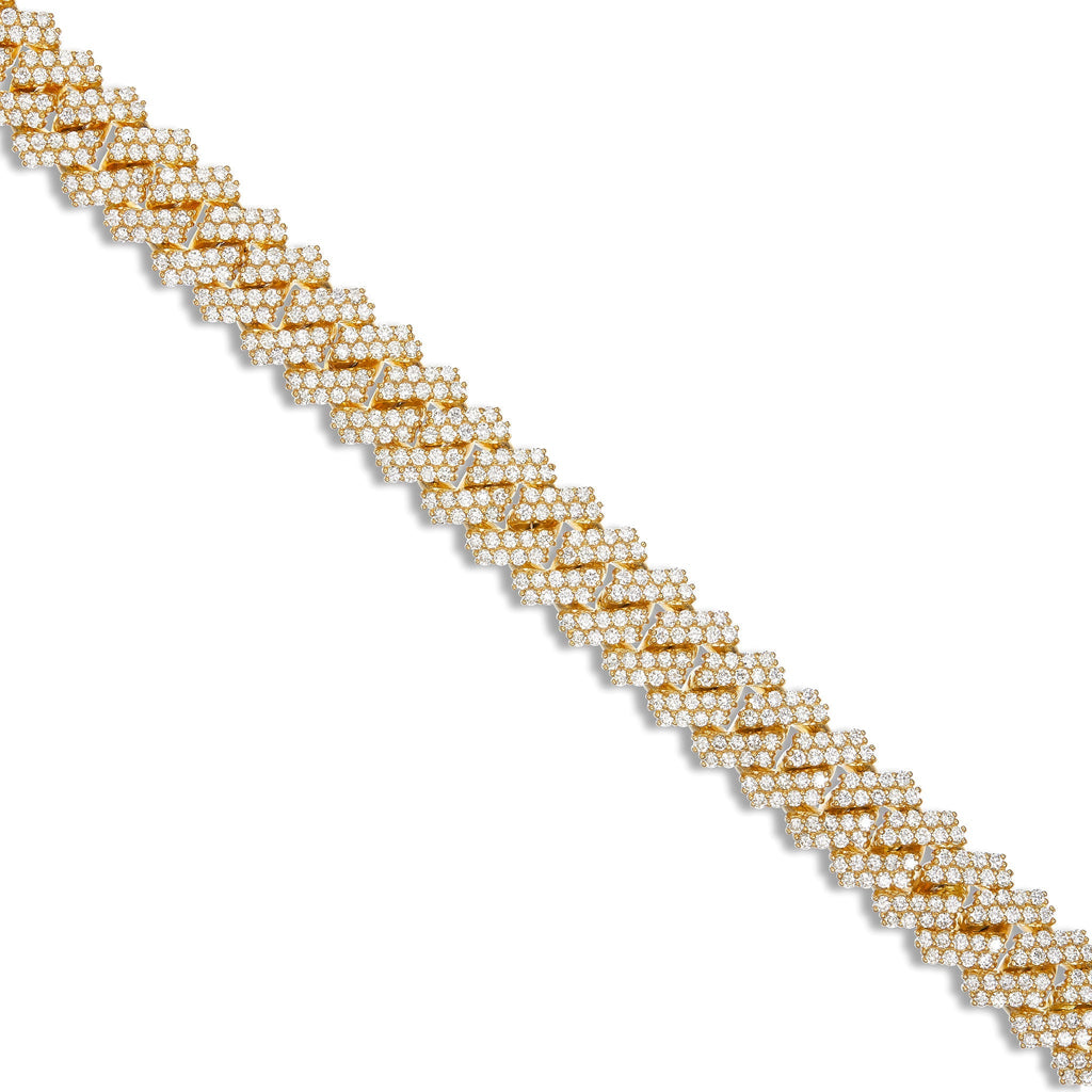 10K Gold 40.44ctw Prongset Diamond 15mm Cuban Chain