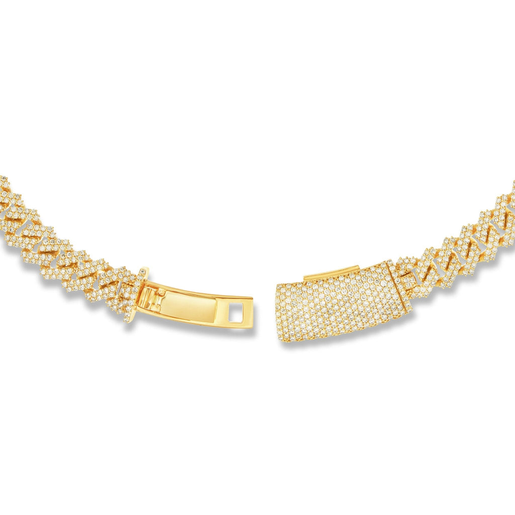 14K Yellow Gold Prongset Diamond Cuban Chain 9.25mm