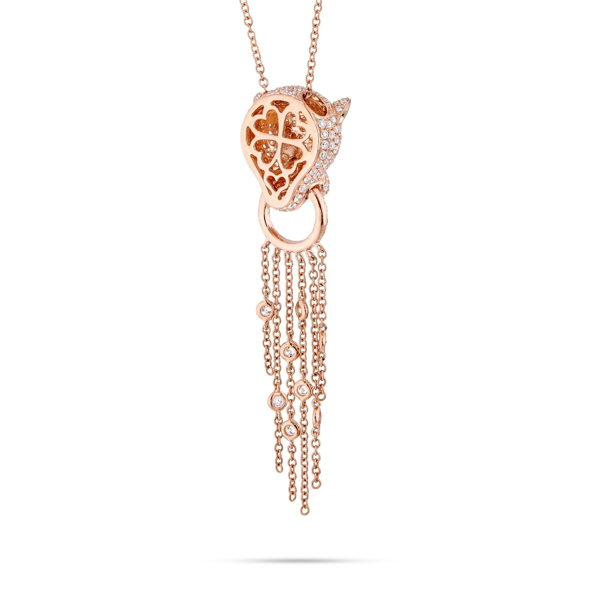 18K Rose Gold 1.49ct Diamond Jaguar Tassel Necklace