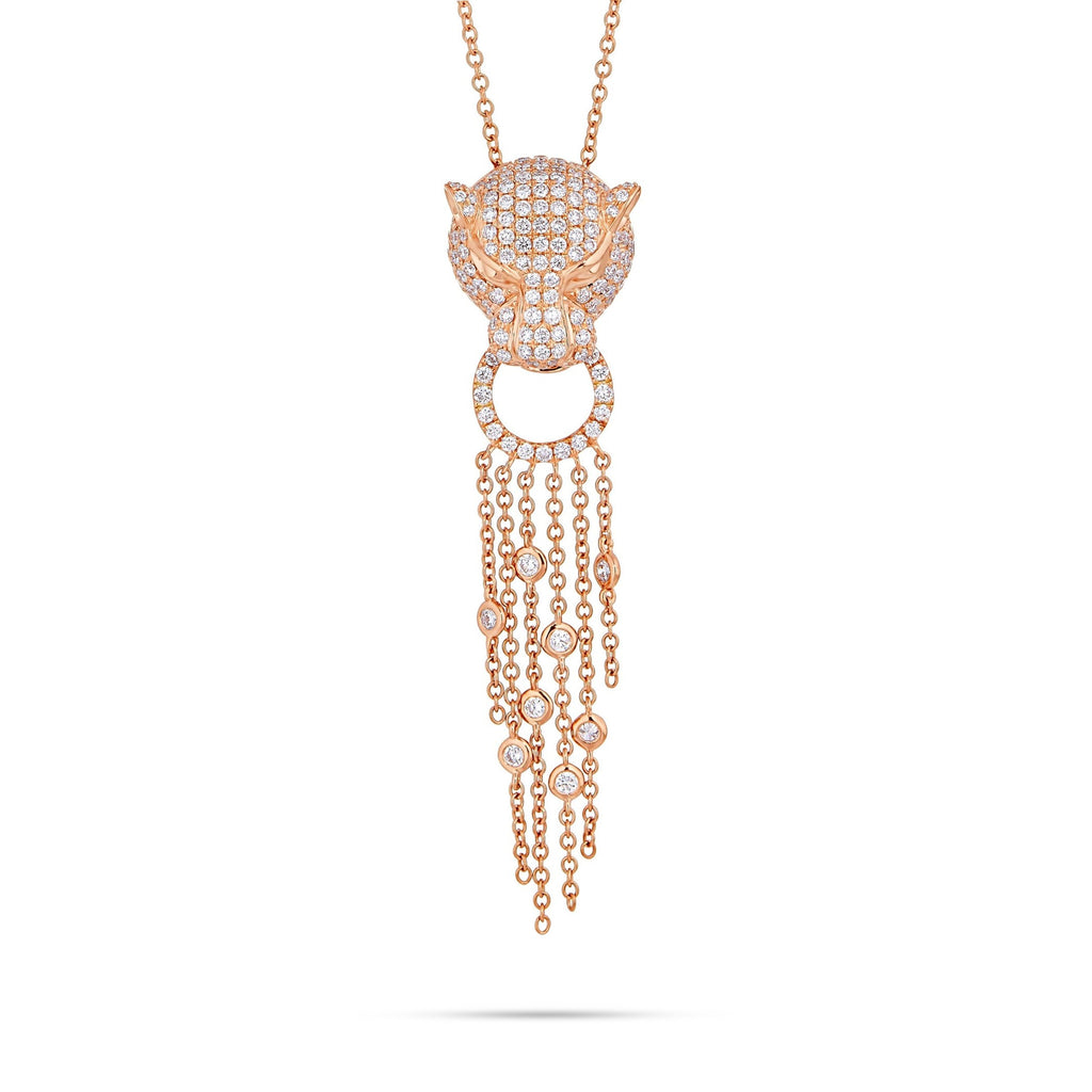 18K Rose Gold 1.49ct Diamond Jaguar Tassel Necklace