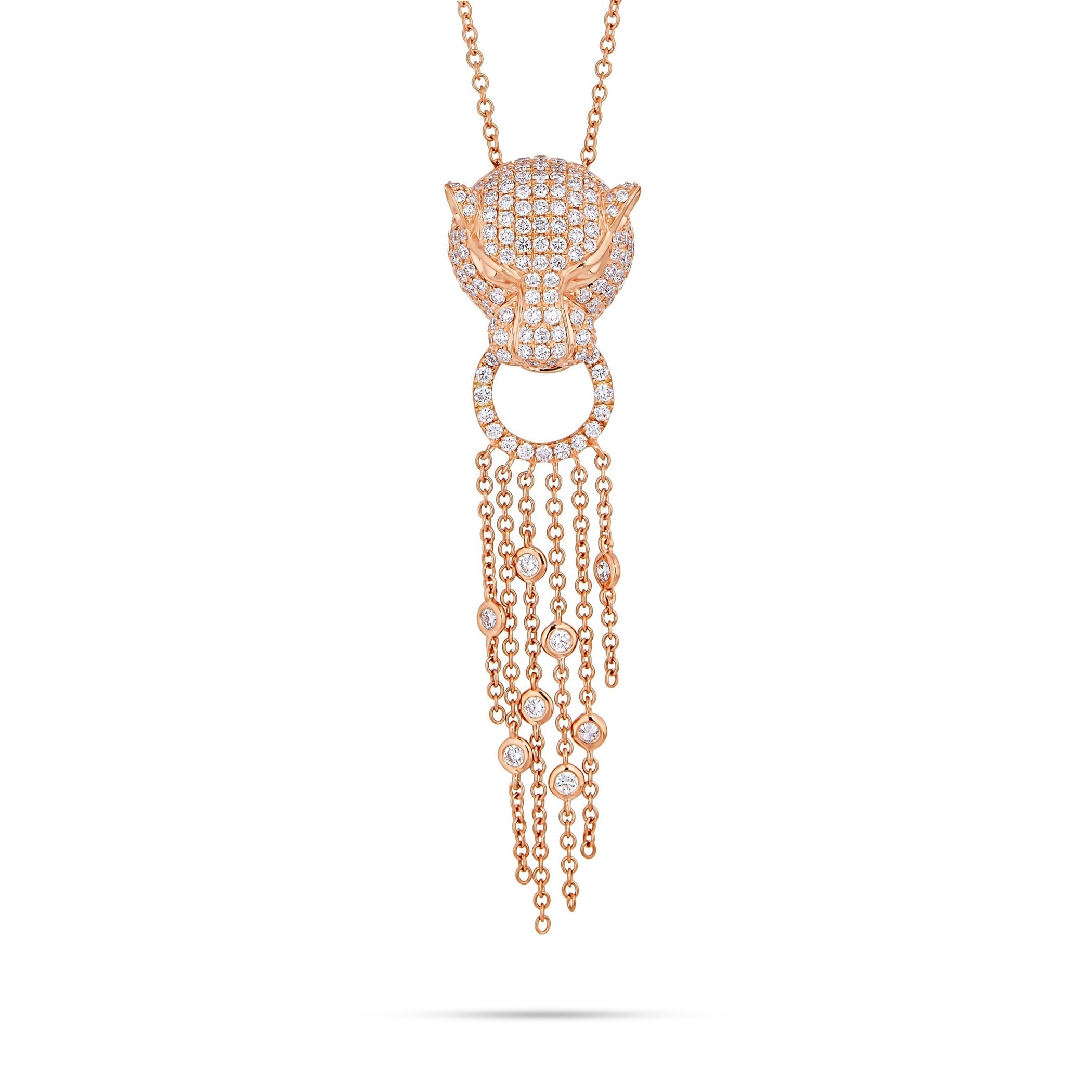 18K Rose Gold 1.49ct Diamond Jaguar Tassel Necklace