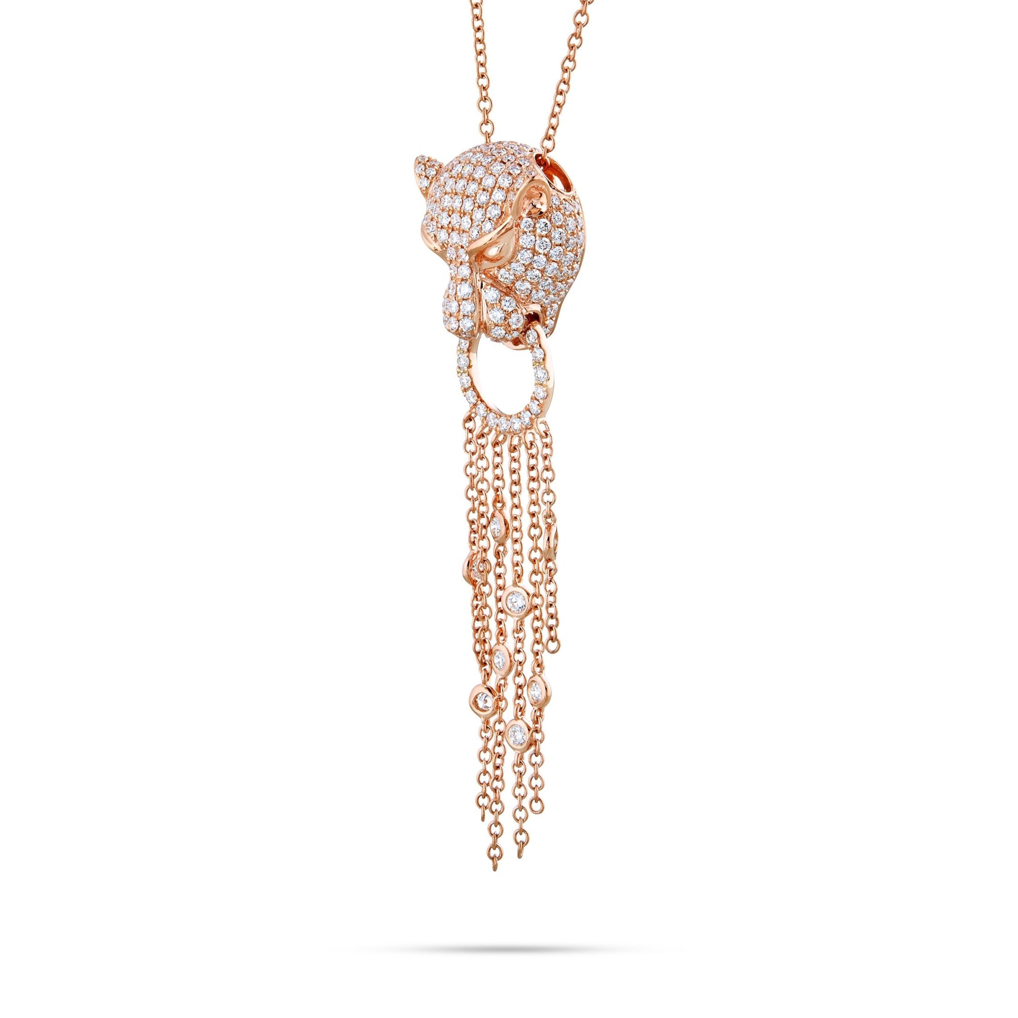 18K Rose Gold 1.49ct Diamond Jaguar Tassel Necklace