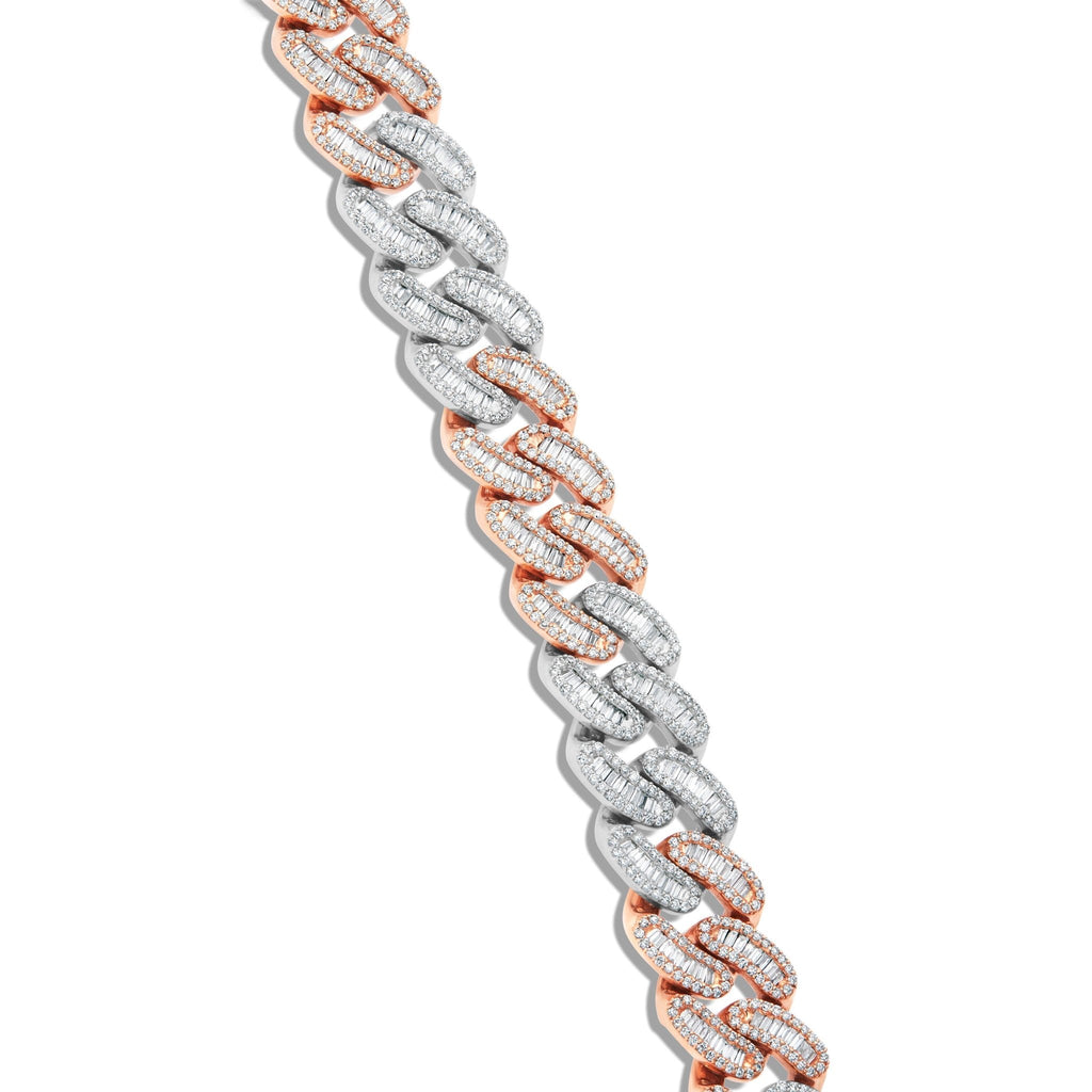 14K Gold Two Tone 9.72ct Baguette Diamond 14mm Cuban Bracelet