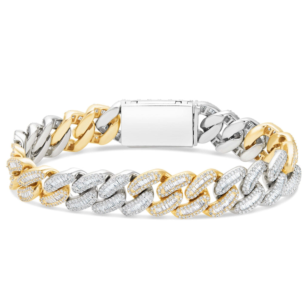 14K Gold Two Tone 9.72ct Baguette Diamond 14mm Cuban Bracelet
