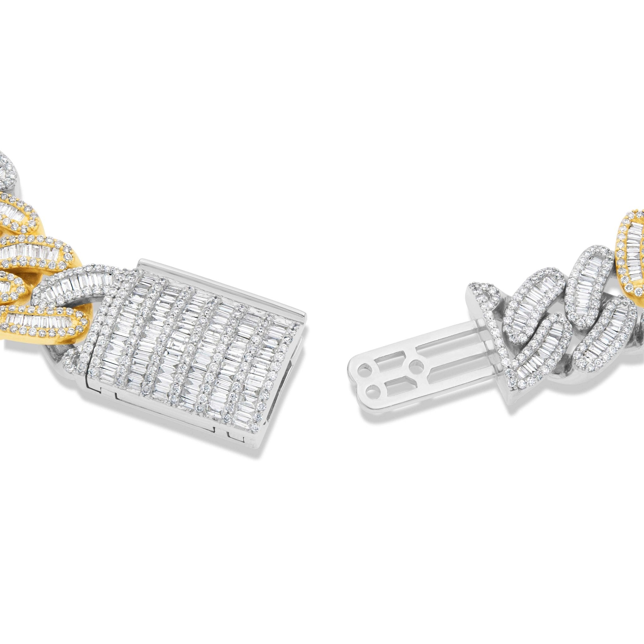 14K Gold Two Tone 9.72ct Baguette Diamond 14mm Cuban Bracelet