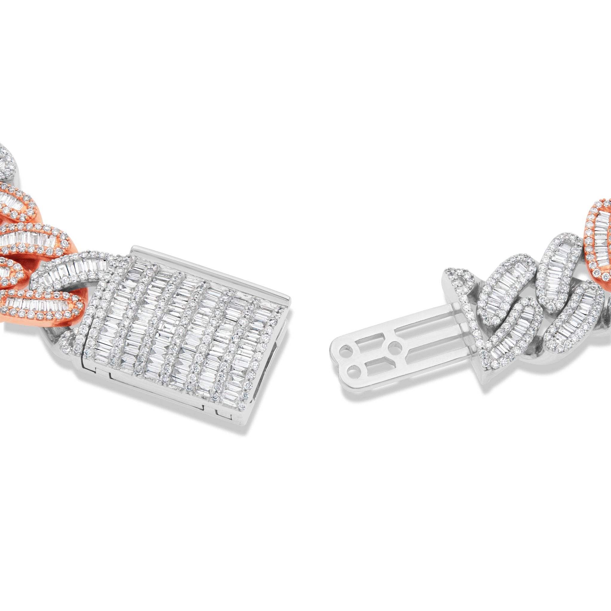 14K Gold Two Tone 9.72ct Baguette Diamond 14mm Cuban Bracelet