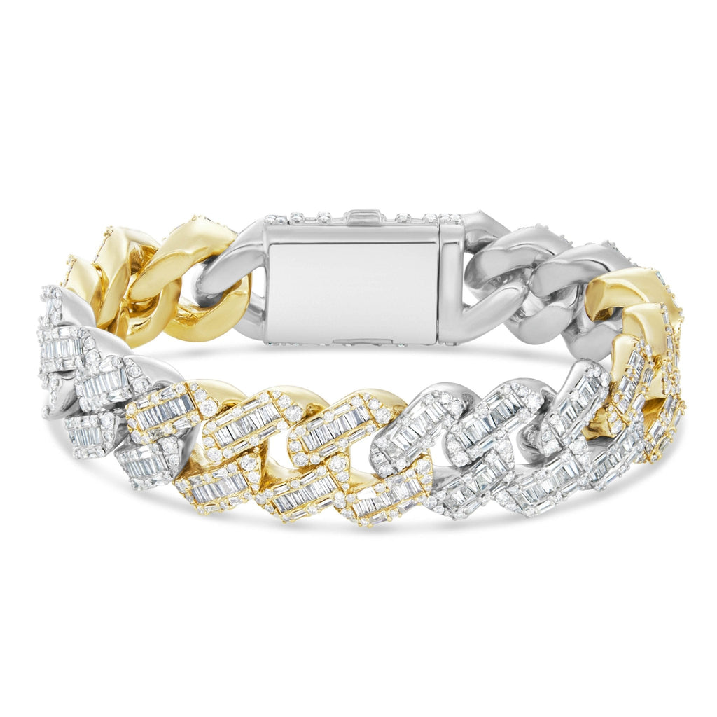 10K Gold Two Tone 10.25ct Baguette Diamond 10mm Cuban Bracelet
