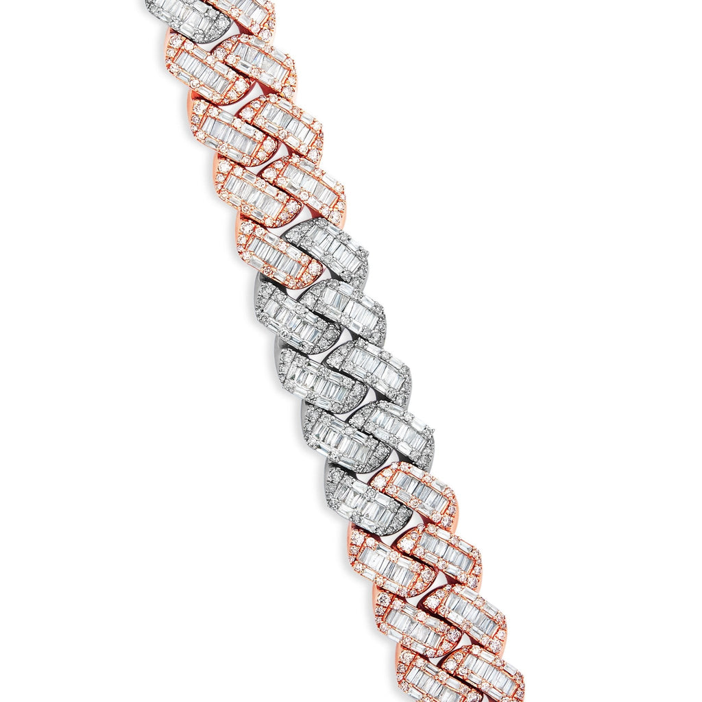 10K Gold Two Tone 10.25ct Baguette Diamond 10mm Cuban Bracelet