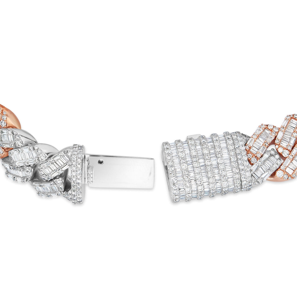 10K Gold Two Tone 10.25ct Baguette Diamond 10mm Cuban Bracelet