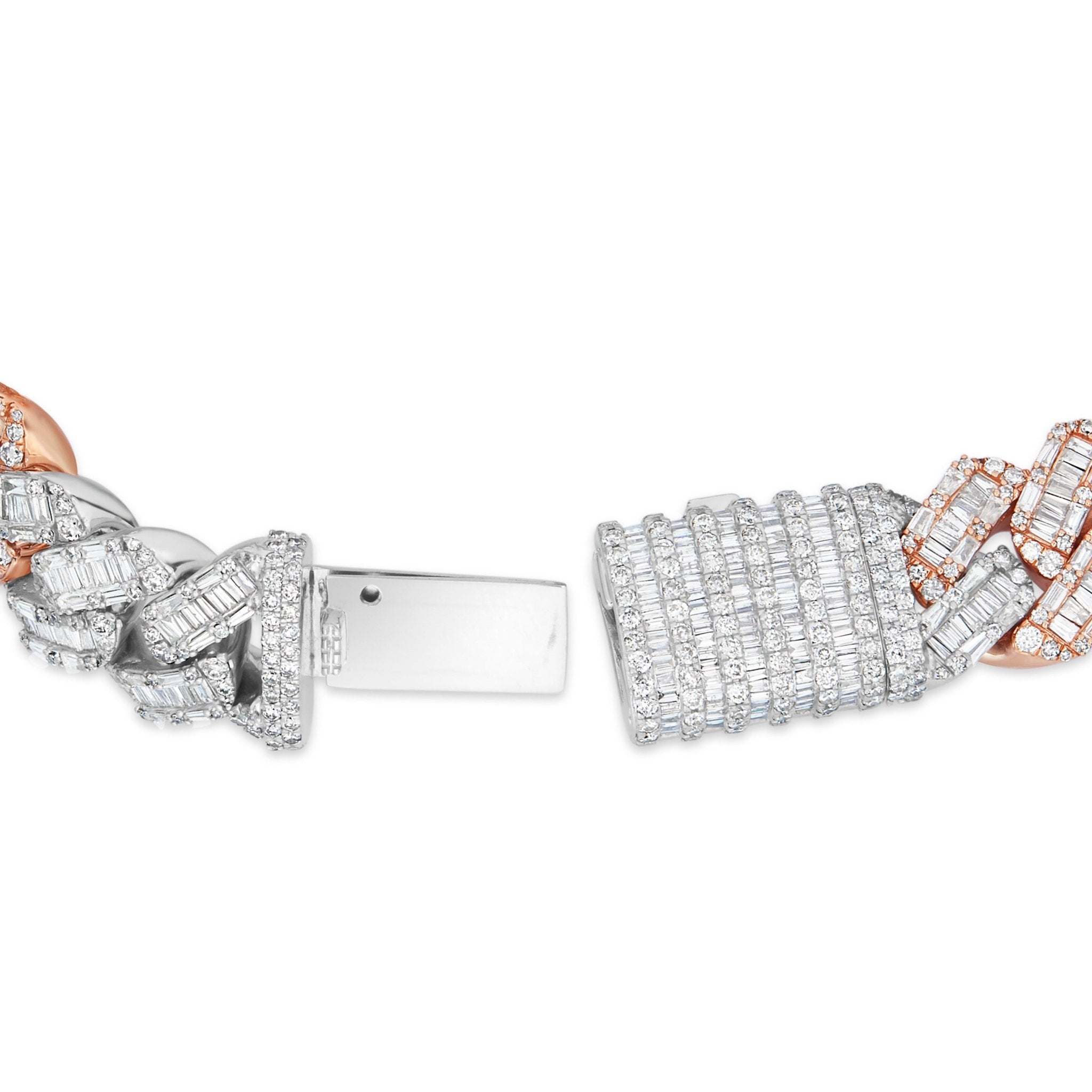 10K Gold Two Tone 10.25ct Baguette Diamond 10mm Cuban Bracelet
