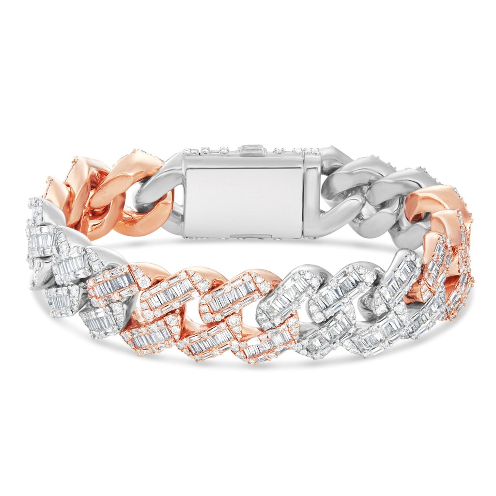 10K Gold Two Tone 10.25ct Baguette Diamond 10mm Cuban Bracelet