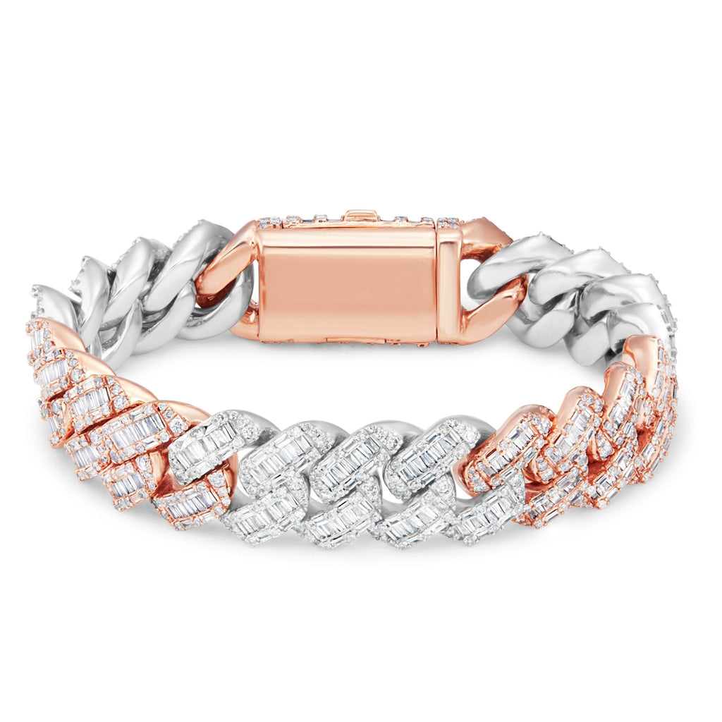 10K Gold Two Tone 10.25ct Baguette Diamond 10mm Cuban Bracelet