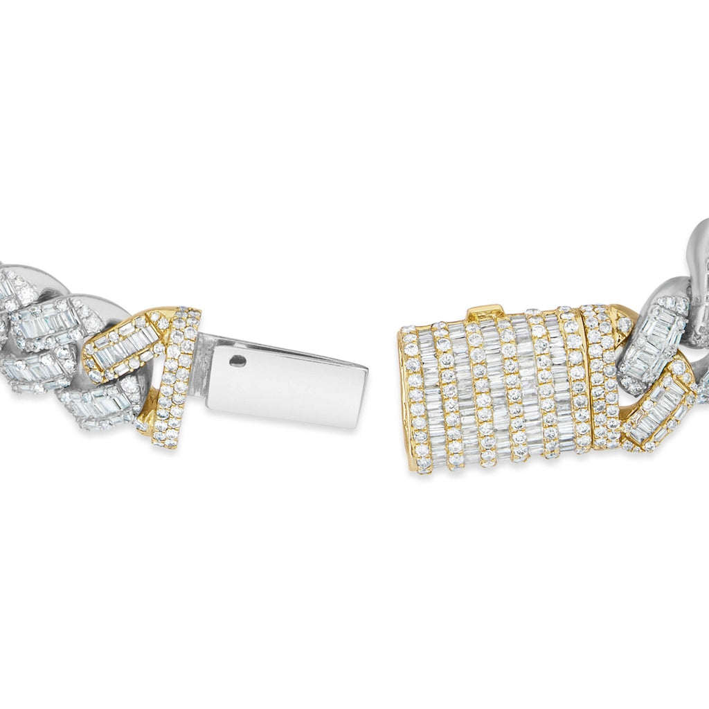 10K Gold Two Tone 10.25ct Baguette Diamond 10mm Cuban Bracelet