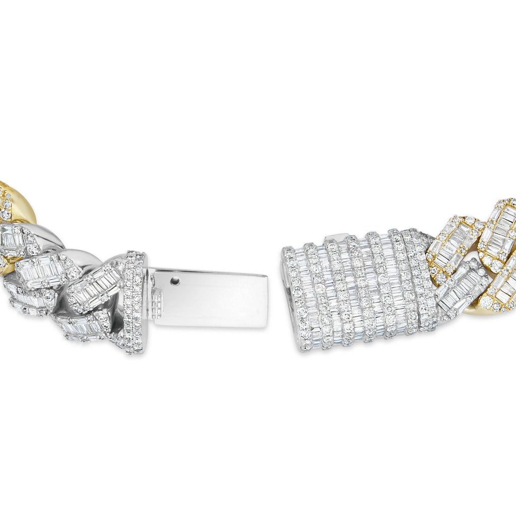 10K Gold Two Tone 10.25ct Baguette Diamond 10mm Cuban Bracelet