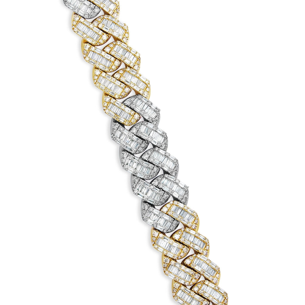 10K Gold Two Tone 10.25ct Baguette Diamond 10mm Cuban Bracelet