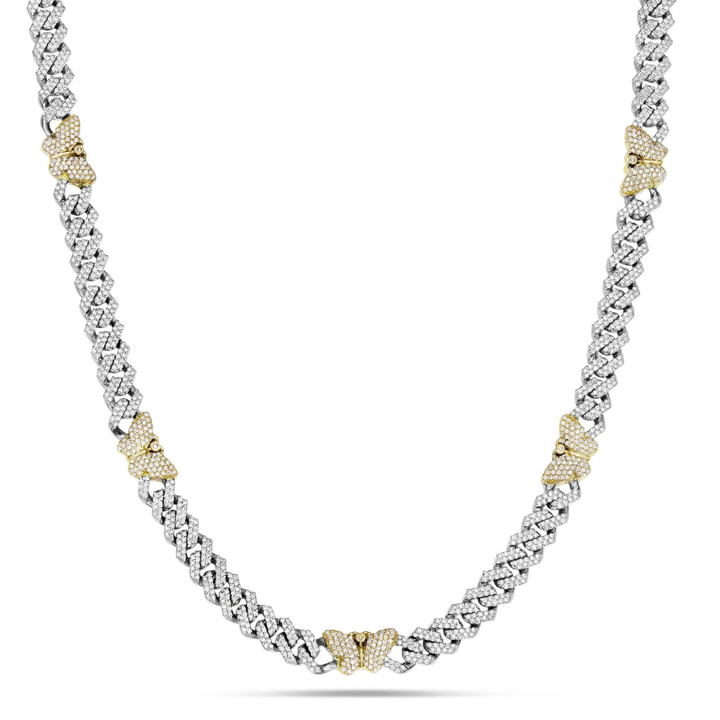 10K Gold Two Tone 4.15ct Diamond Cuban Chain with Butterfly Motifs