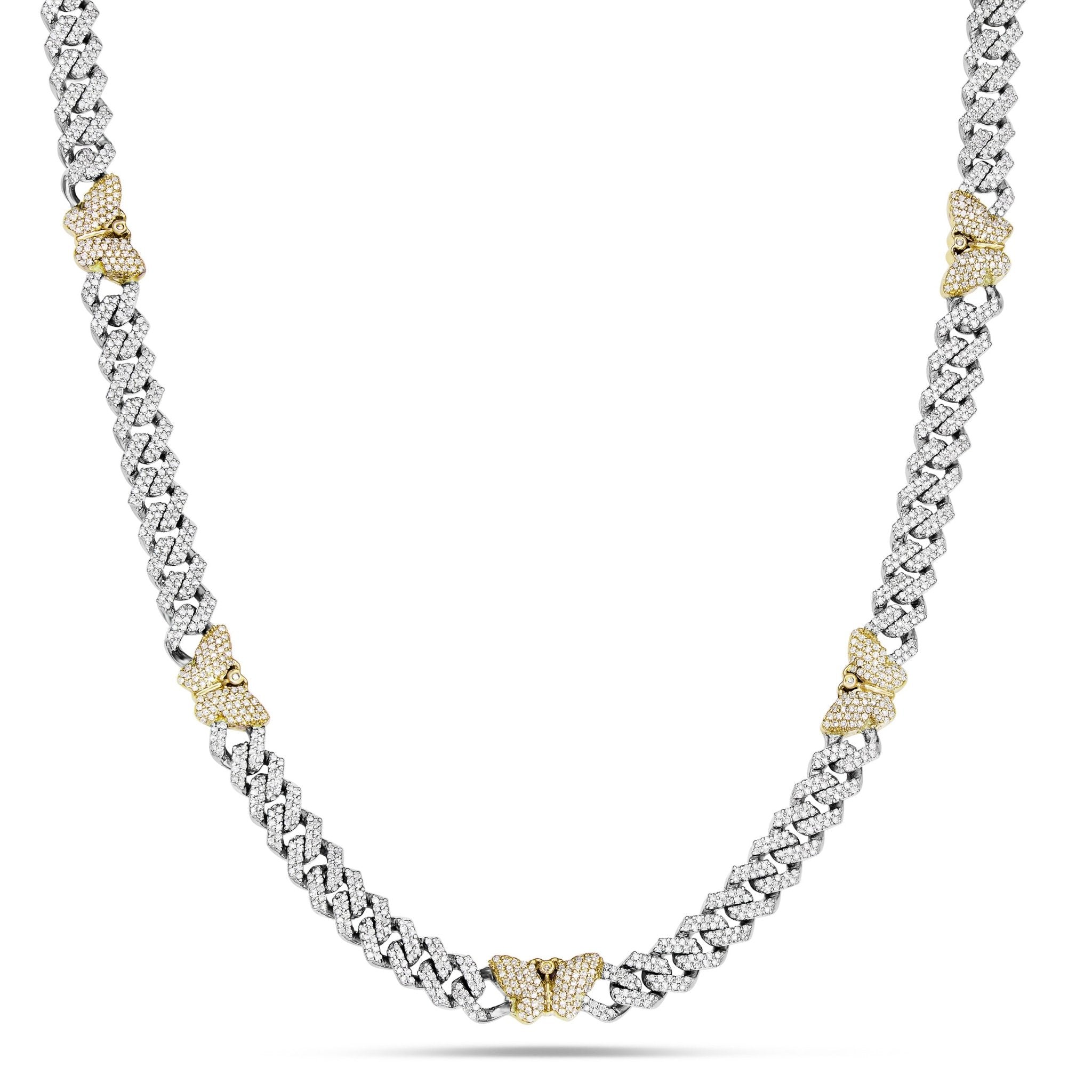 10K Gold Two Tone 4.15ct Diamond Cuban Chain with Butterfly Motifs