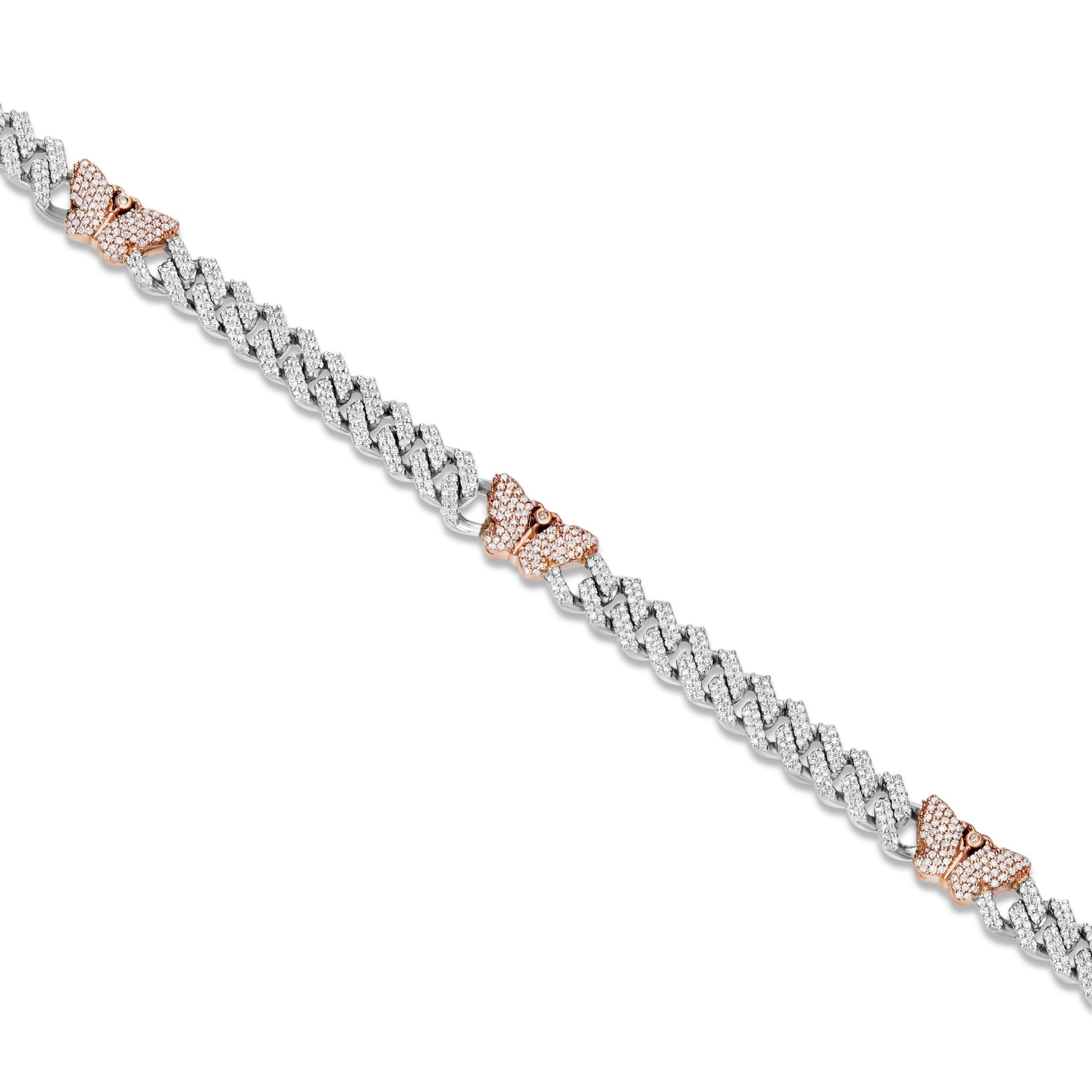 10K Gold Two Tone 4.15ct Diamond Cuban Chain with Butterfly Motifs