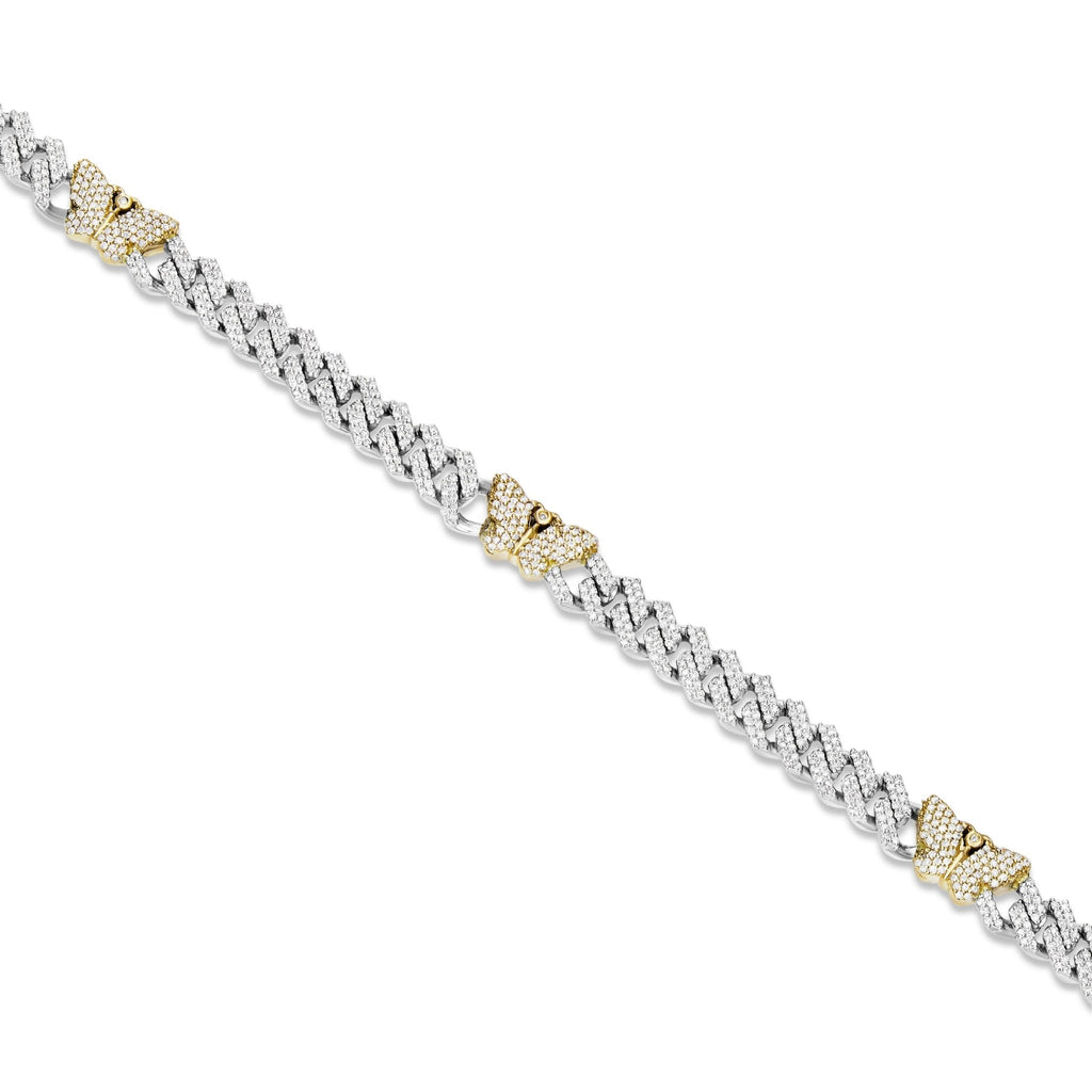10K Gold Two Tone 4.15ct Diamond Cuban Chain with Butterfly Motifs