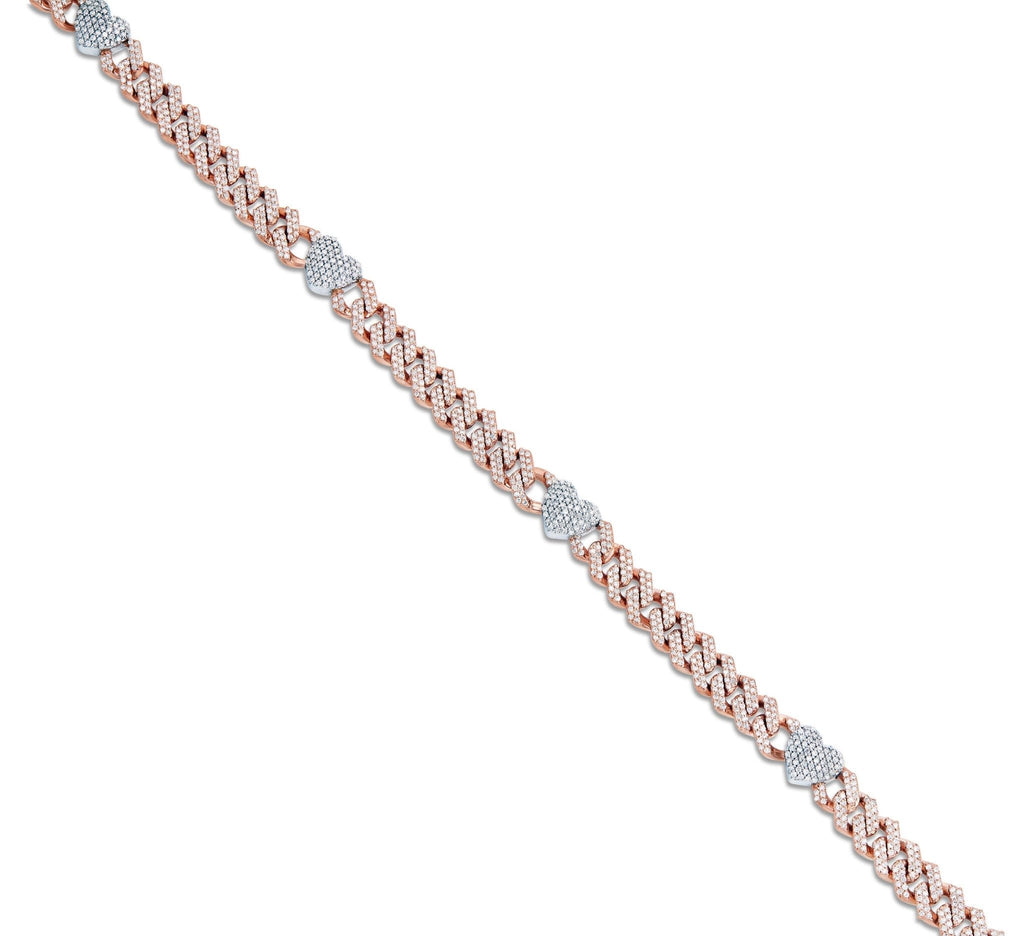 14K Gold Two Tone 4.21ct Diamond Cuban Chain with Heart Motifs