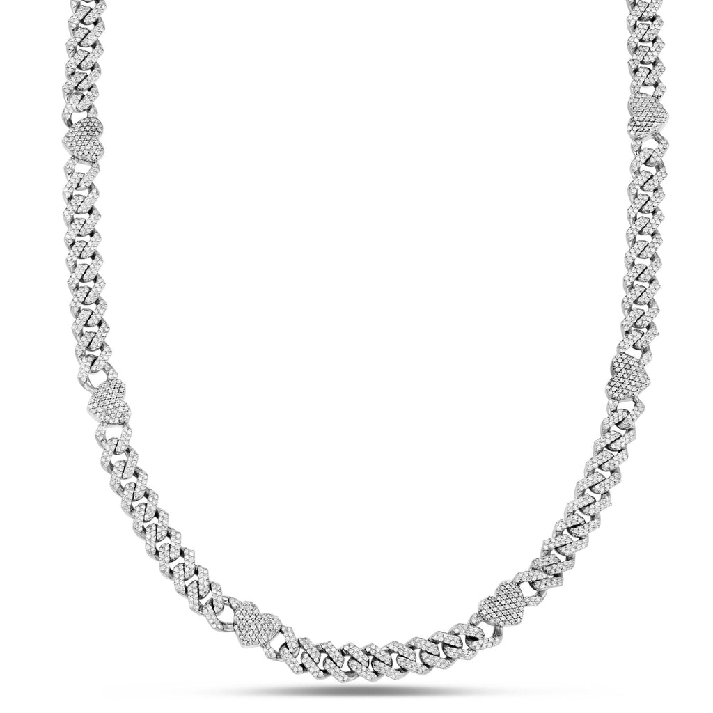 14K Gold Two Tone 4.21ct Diamond Cuban Chain with Heart Motifs