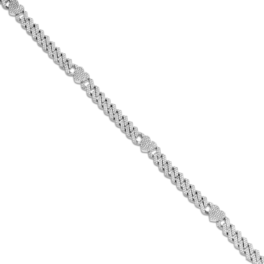 14K Gold Two Tone 4.21ct Diamond Cuban Chain with Heart Motifs