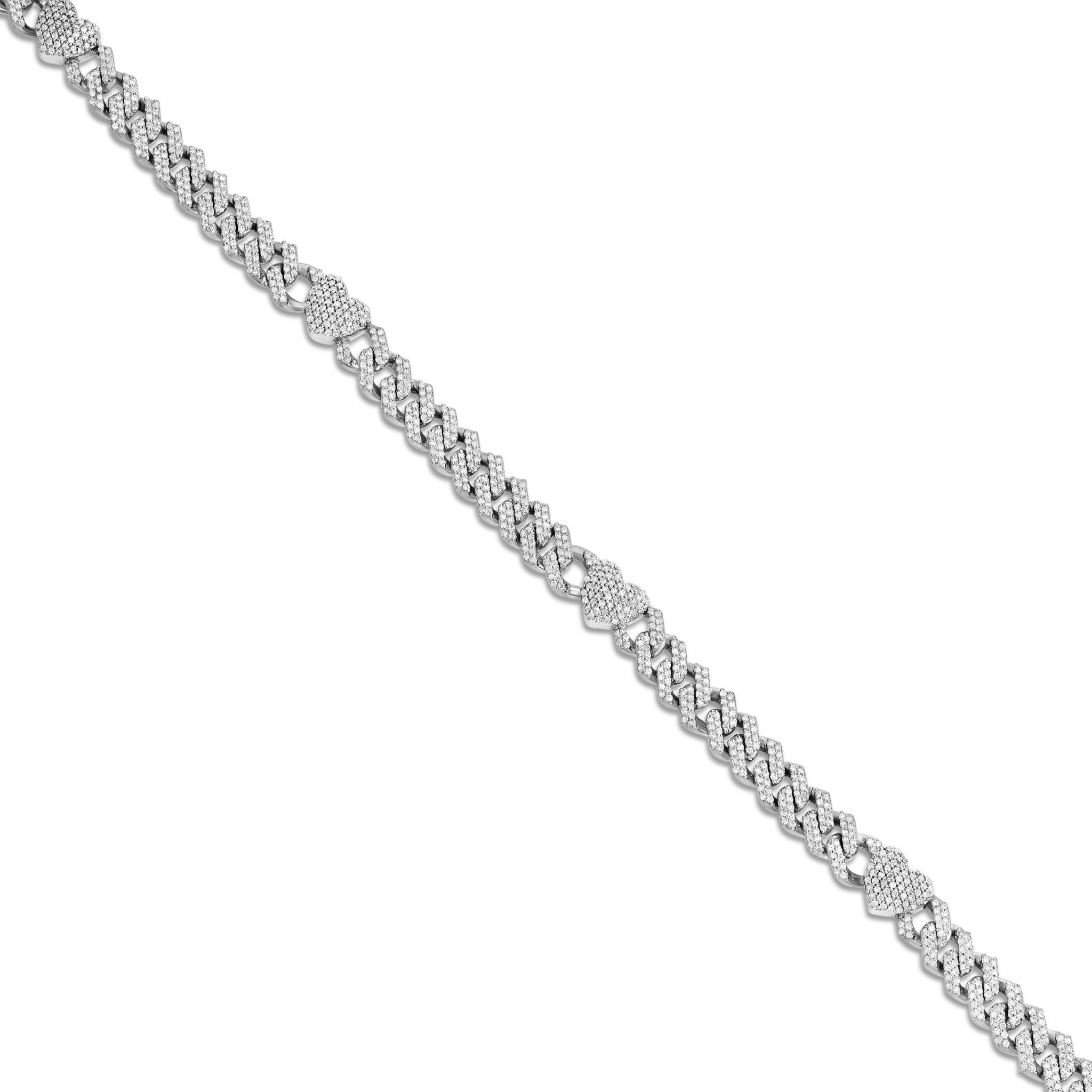 14K Gold Two Tone 4.21ct Diamond Cuban Chain with Heart Motifs