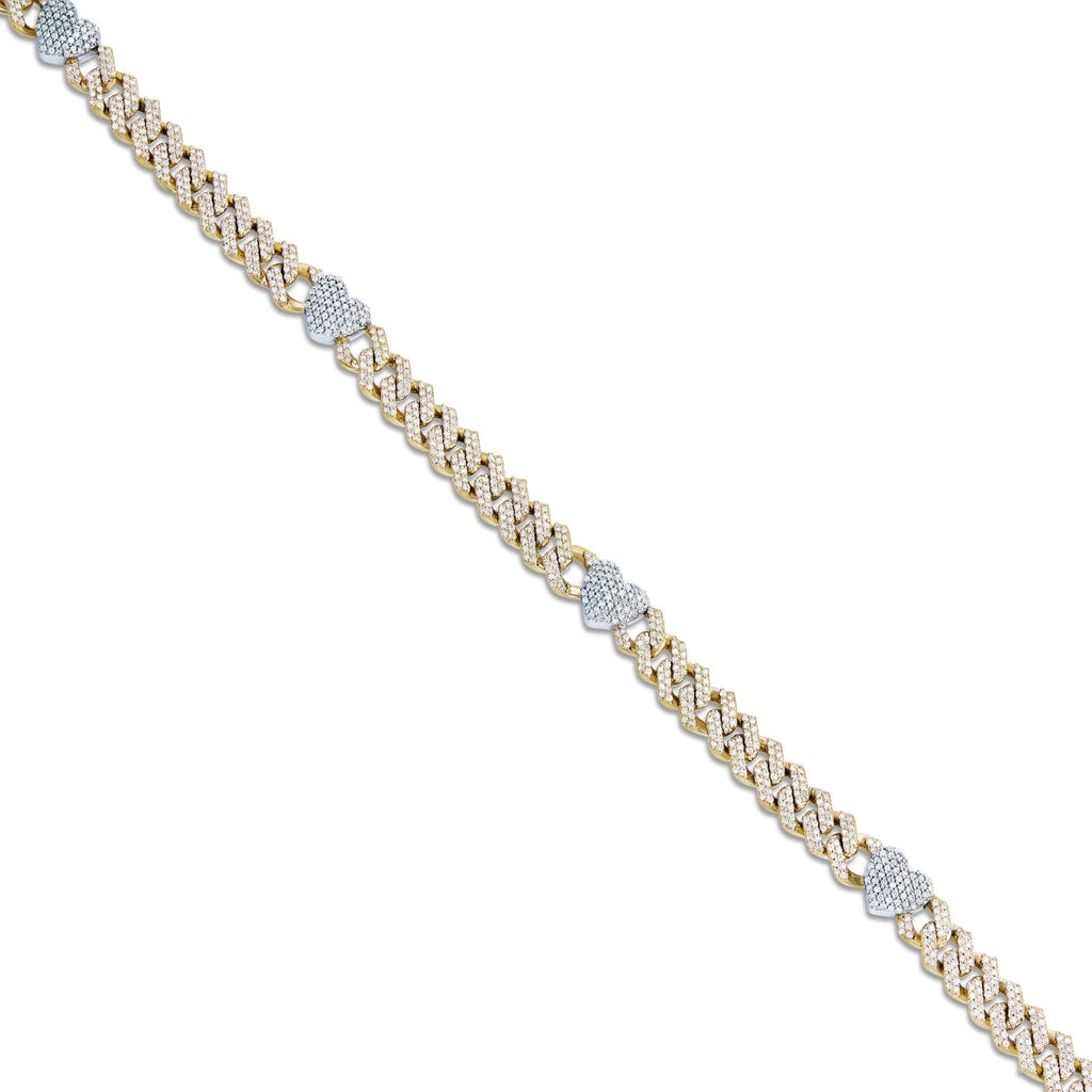 14K Gold Two Tone 4.21ct Diamond Cuban Chain with Heart Motifs