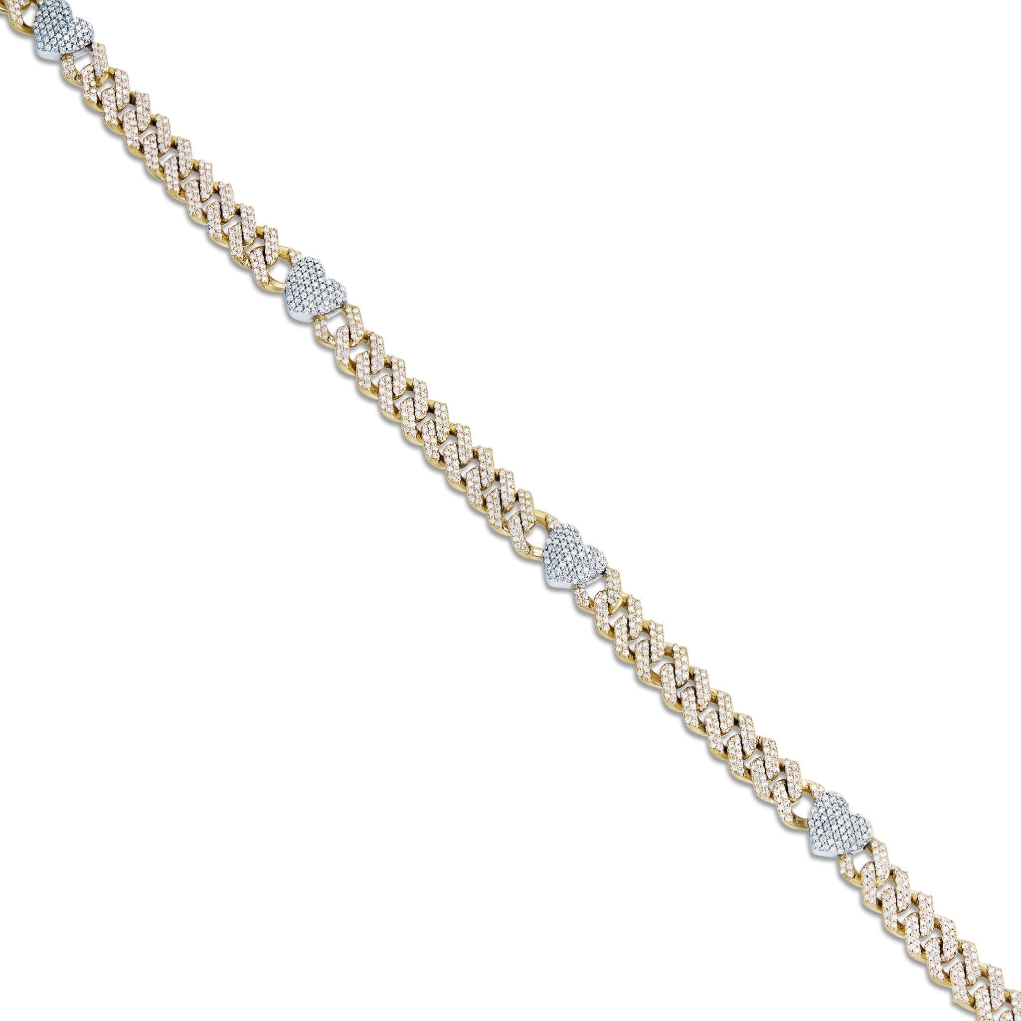 14K Gold Two Tone 4.21ct Diamond Cuban Chain with Heart Motifs