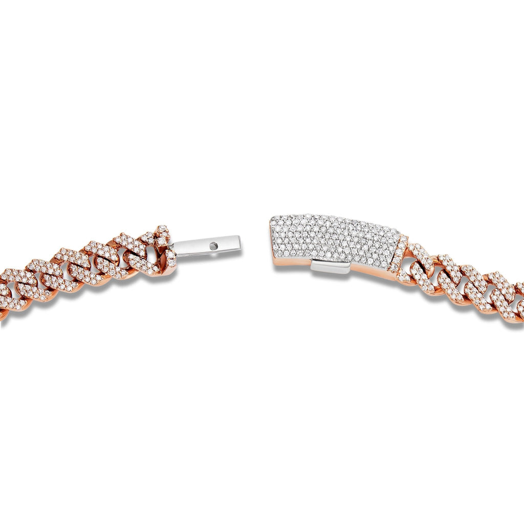 14K Gold Two Tone 4.21ct Diamond Cuban Chain with Heart Motifs