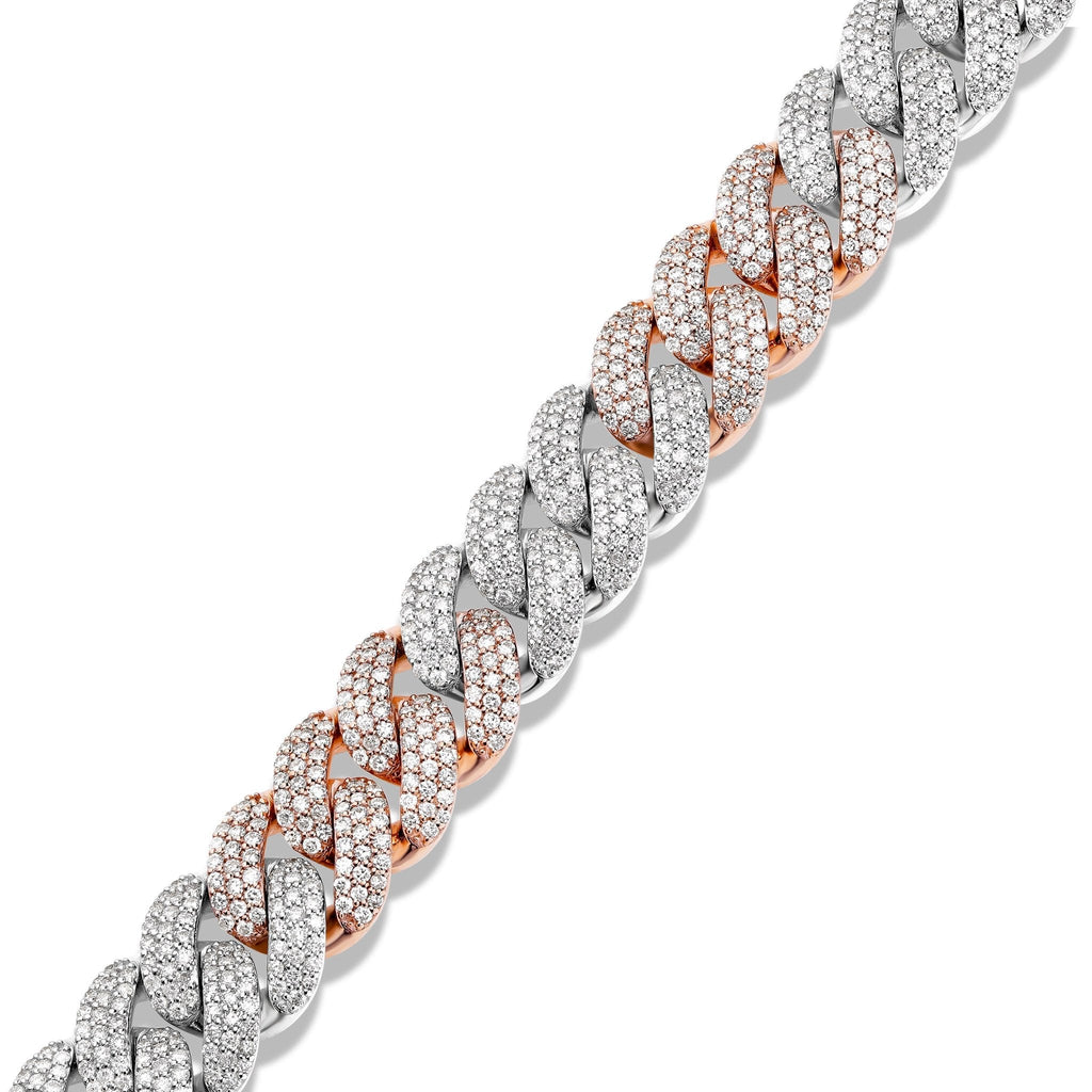 10K Gold Two Tone 19.5ct Prong set Diamond 10mm Cuban Bracelet