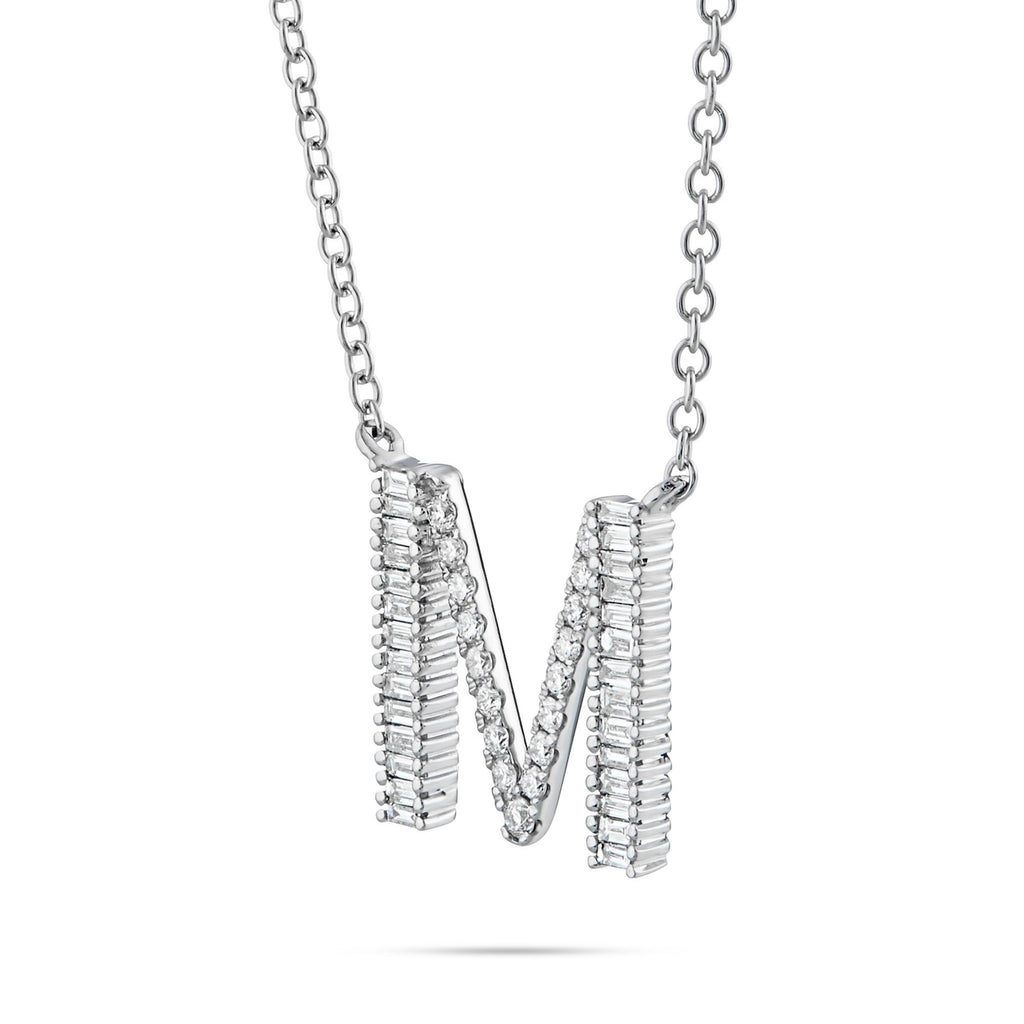 18K White Gold 0.33ct Baguette Diamond Initial Necklace