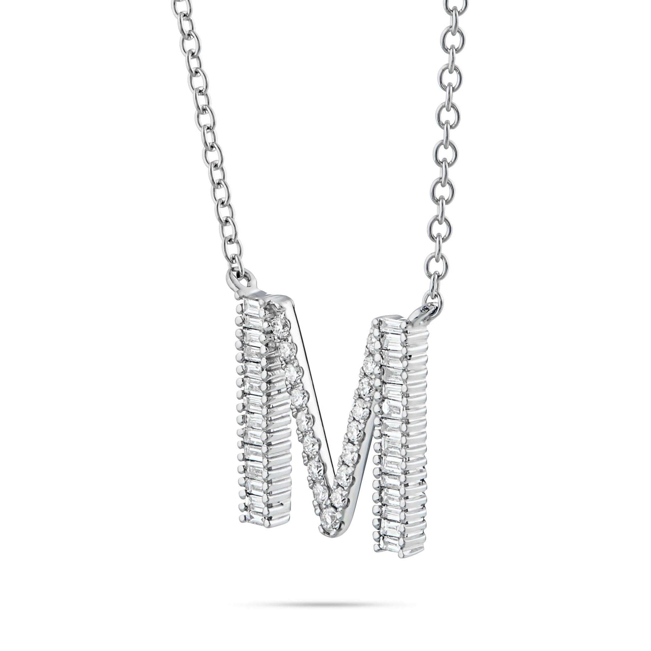 18K White Gold 0.33ct Baguette Diamond Initial Necklace