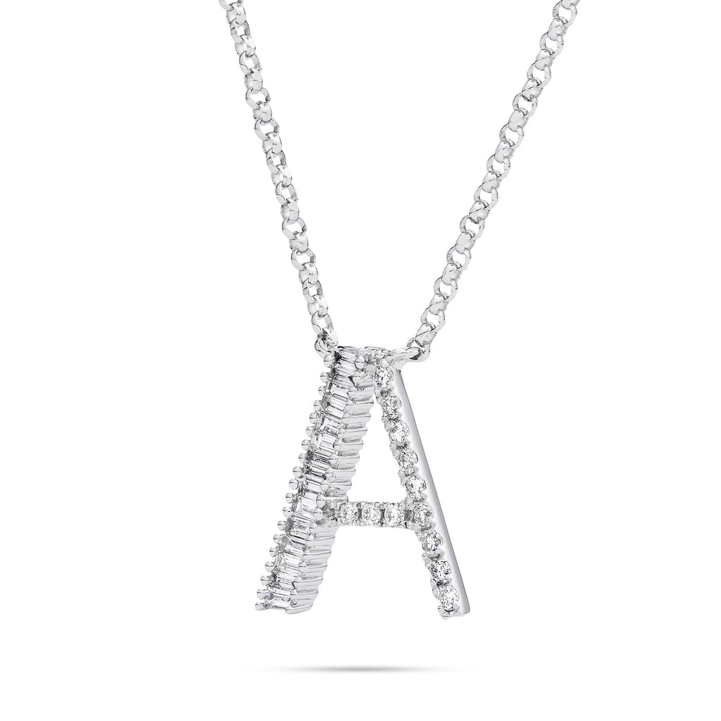 18K White Gold 0.33ct Baguette Diamond Initial Necklace