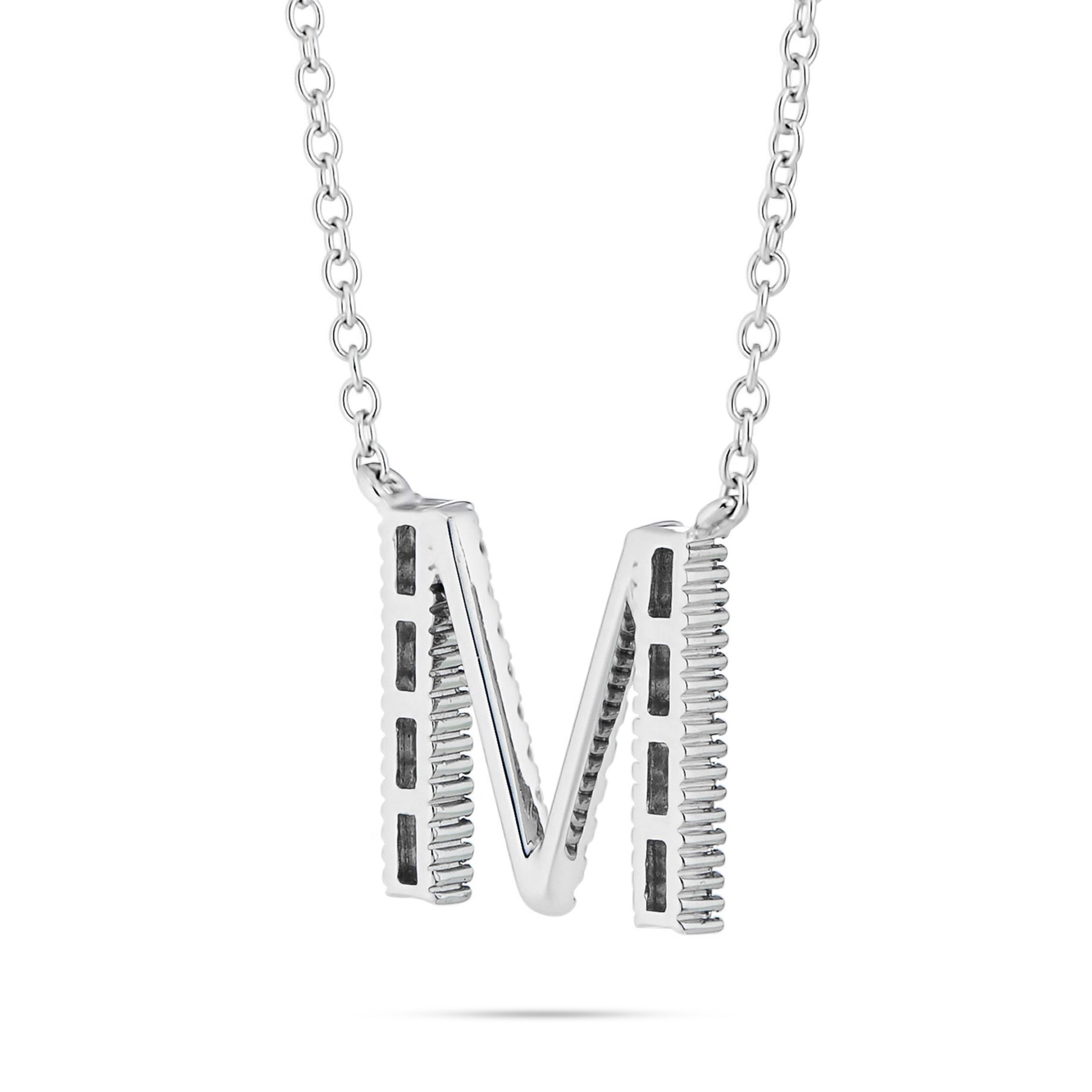 18K White Gold 0.33ct Baguette Diamond Initial Necklace