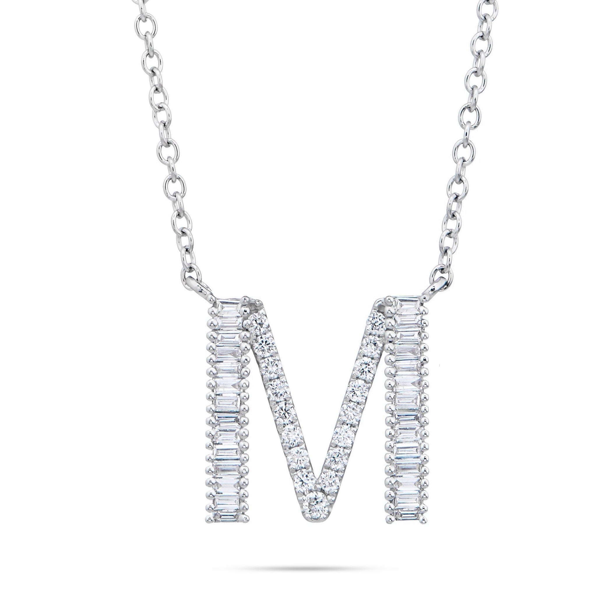 18K White Gold 0.33ct Baguette Diamond Initial Necklace