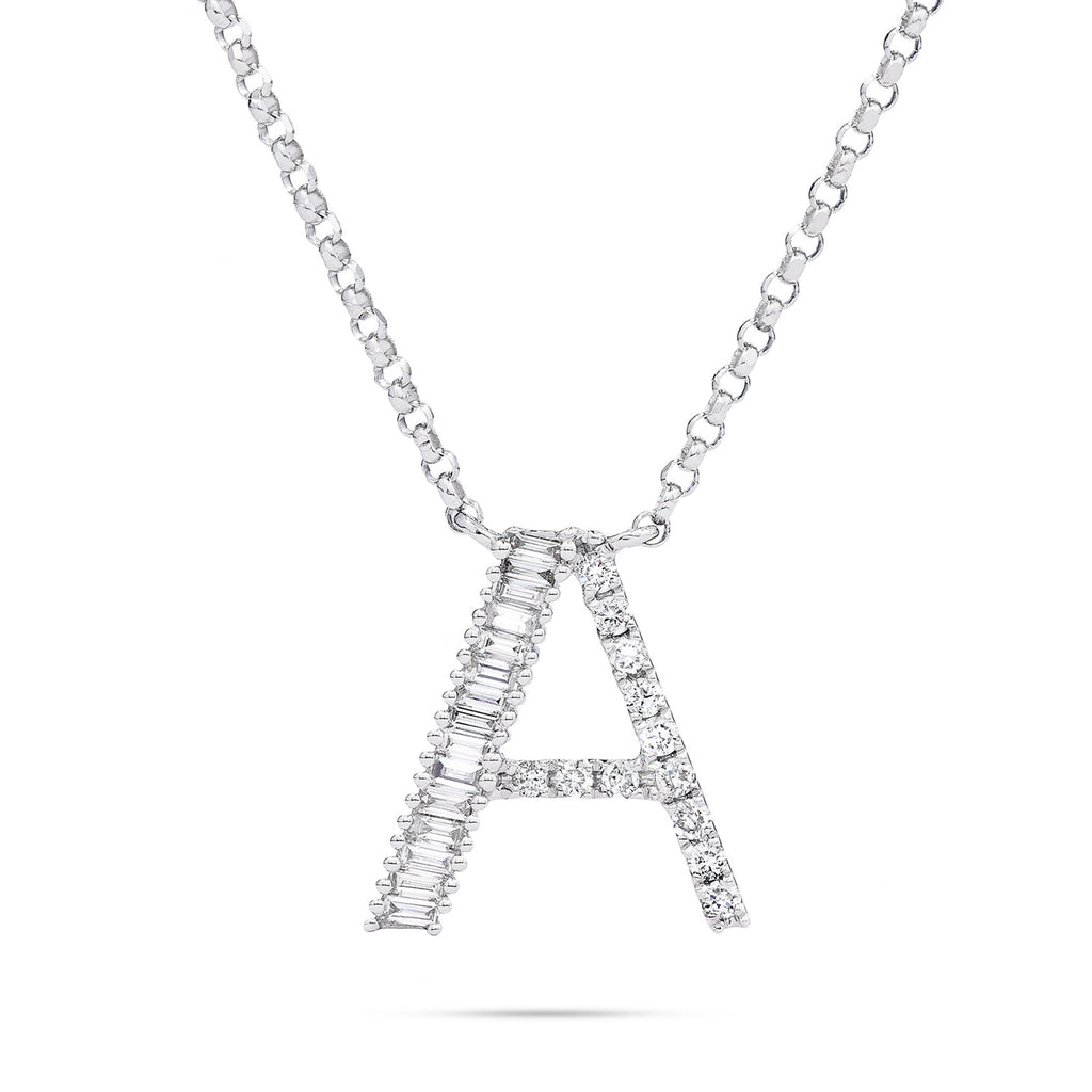 18K White Gold 0.33ct Baguette Diamond Initial Necklace