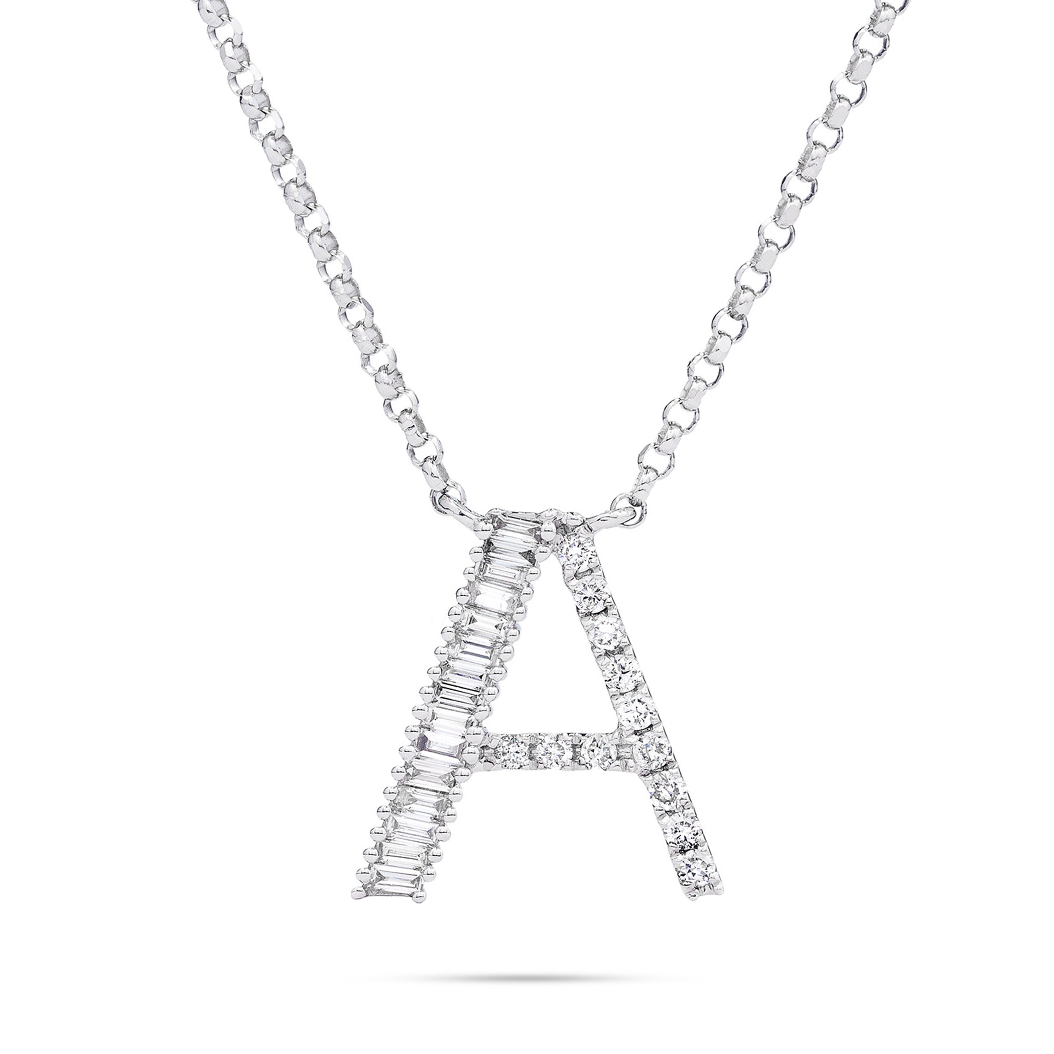 18K White Gold 0.33ct Baguette Diamond Initial Necklace