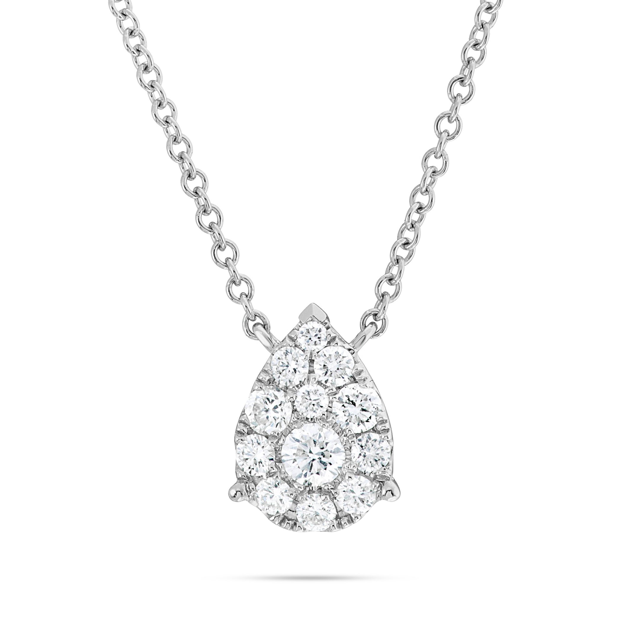 18K White Gold 0.39ct Diamond Tear Drop Necklace