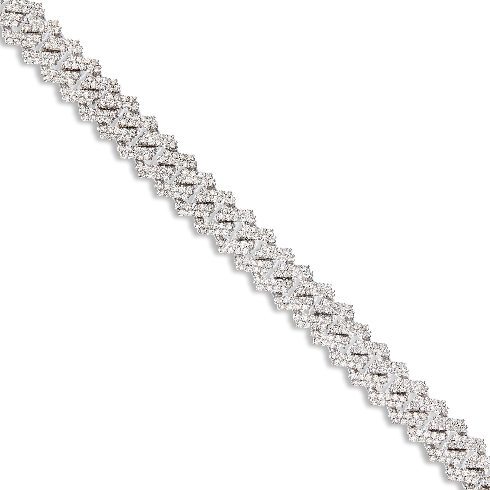 14K White Gold 19.17t Prong set Diamond Cuban Chain, 10 mm
