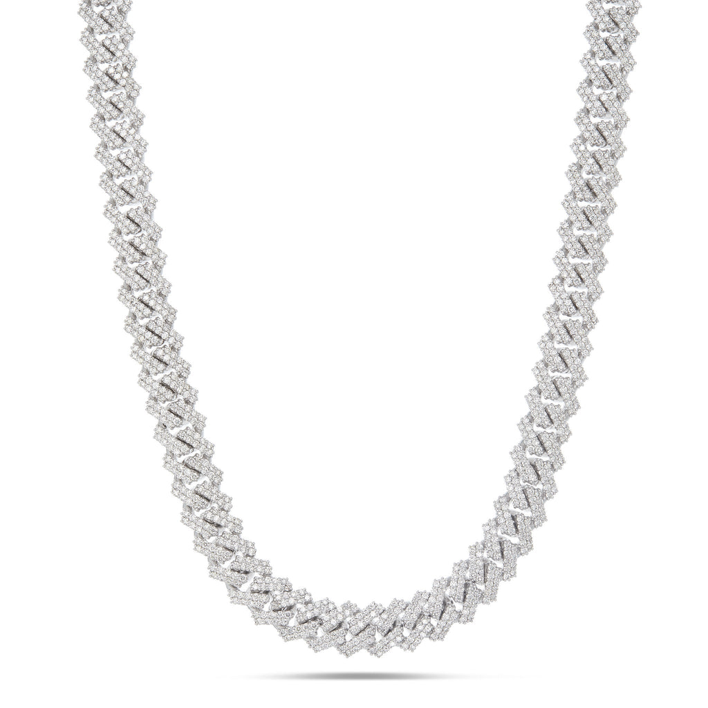 14K White Gold 19.17t Prong set Diamond Cuban Chain, 10 mm