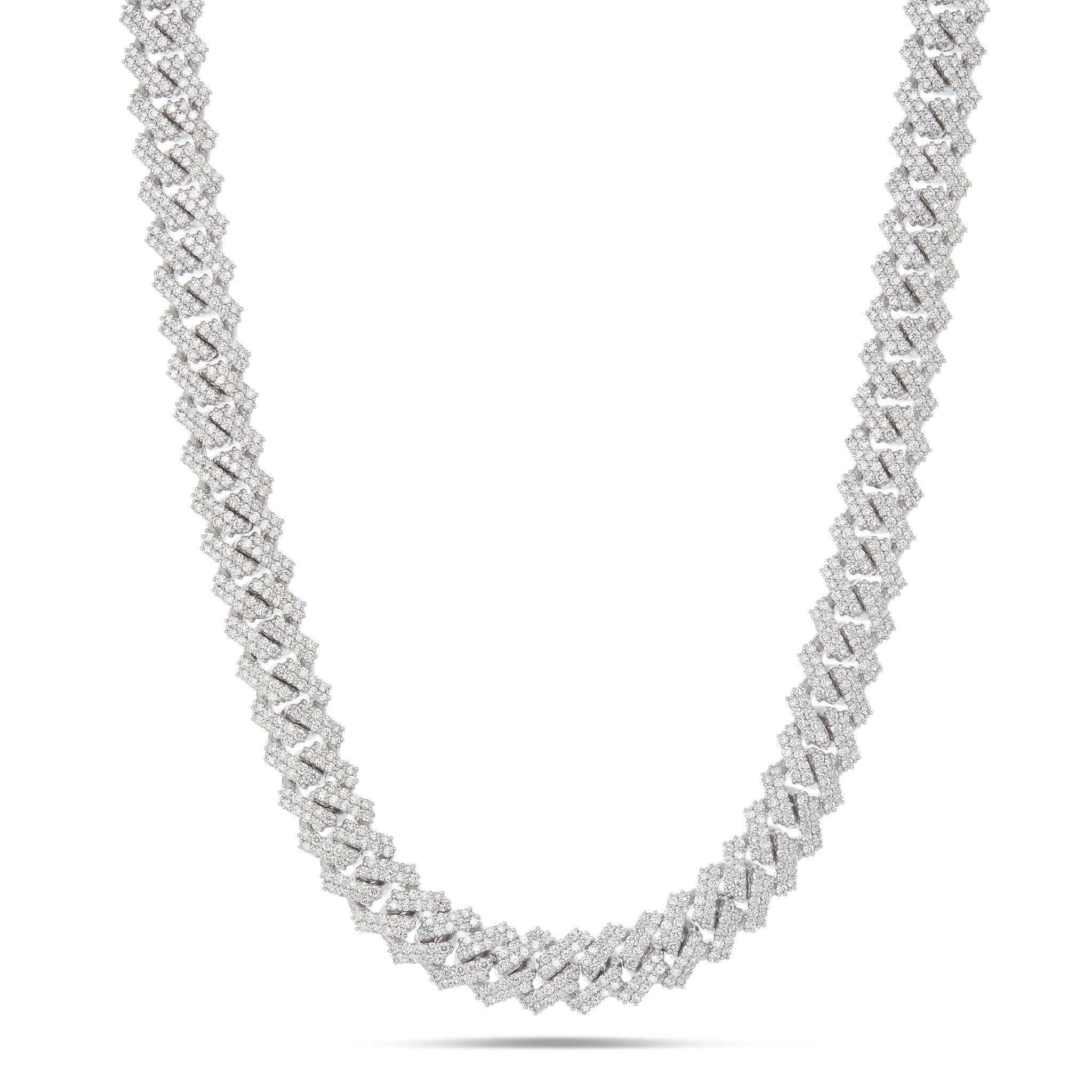 14K White Gold 19.17t Prong set Diamond Cuban Chain, 10 mm