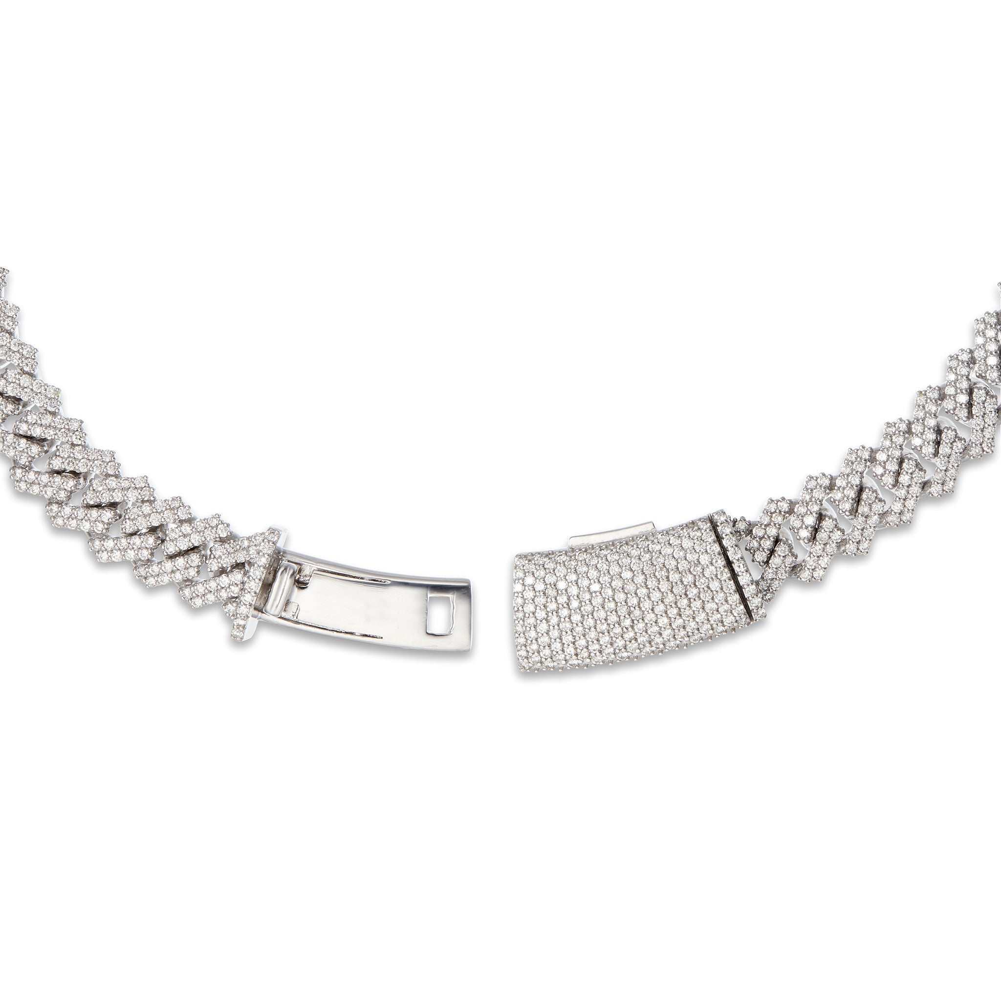 14K White Gold 19.17t Prong set Diamond Cuban Chain, 10 mm