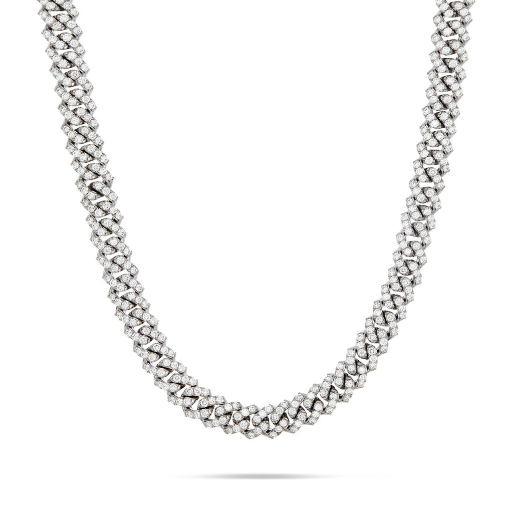 10K White Gold Prongset Diamond Cuban Chain 10.5mm