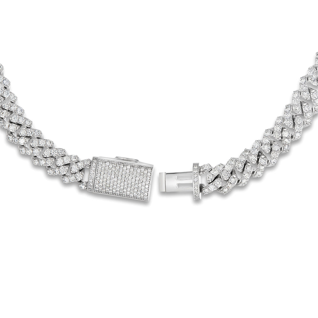 10K White Gold Prongset Diamond Cuban Chain 10.5mm