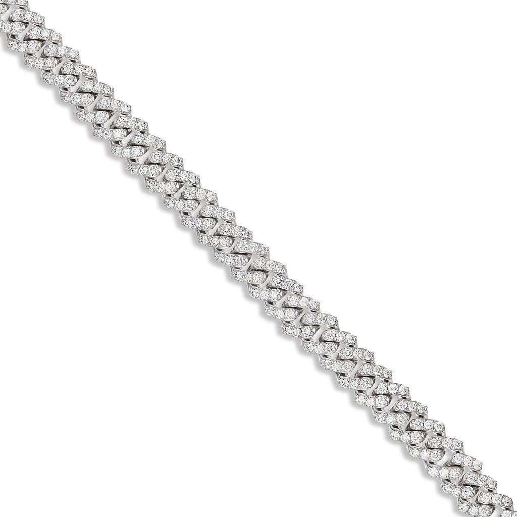 10K White Gold Prongset Diamond Cuban Chain 10.5mm