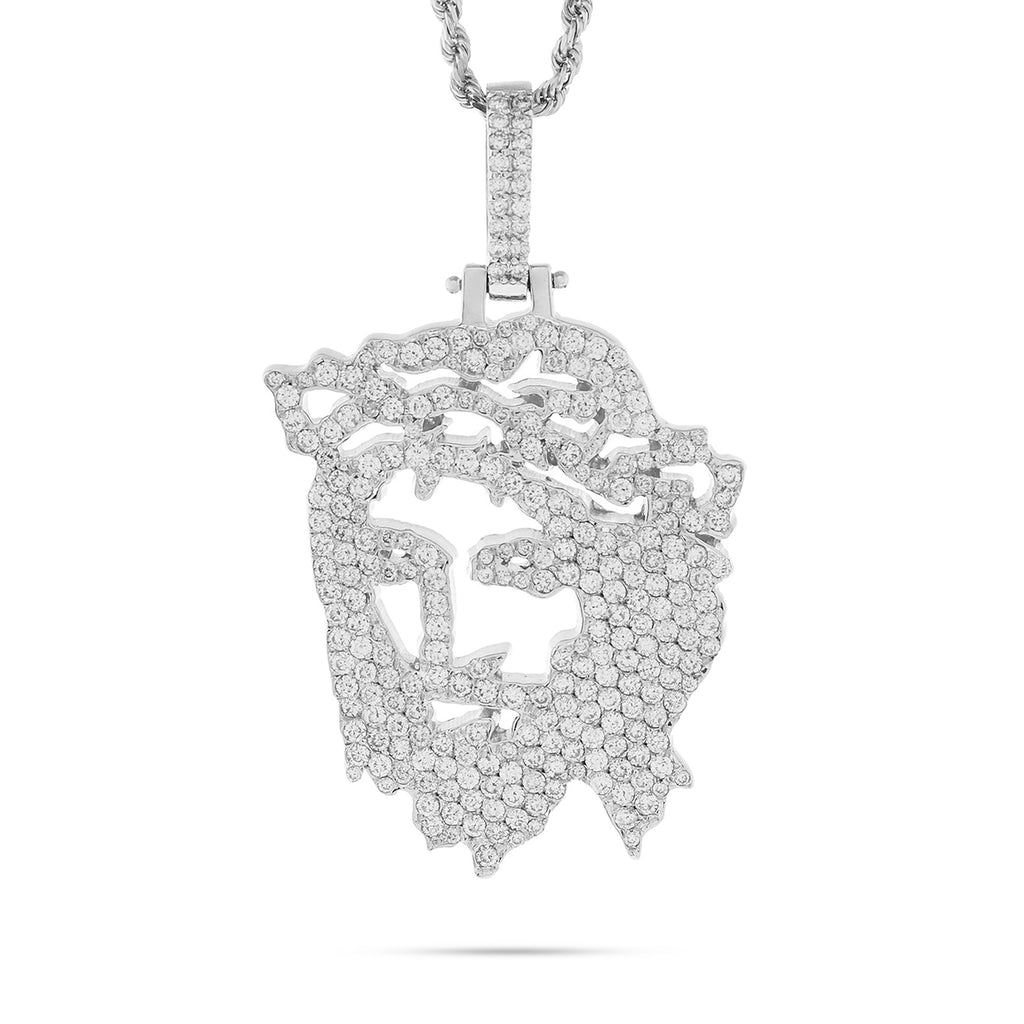 14k White Gold 1.51ct Stencil Jesus Head Pendant